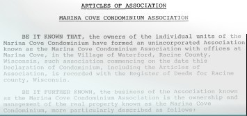 Marina Cove Condominium Association Articles of Association